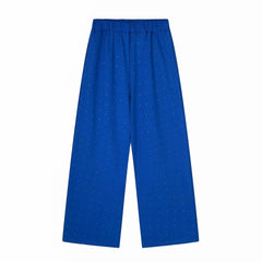 6PM Royal‑Blue Rhinestone Wide‑Leg Sweatpants