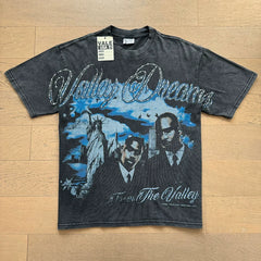 VALEFOREVER Black Washed Valley Dreams Hip Hop Portrait Vintage Graphic T-Shirt