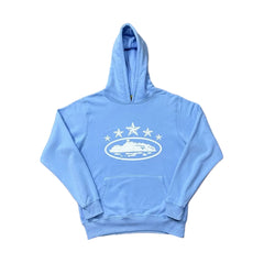 Sky Blue Vintage Star Graphic Hoodie – Oversized Streetwear Pullover Sweatshirt