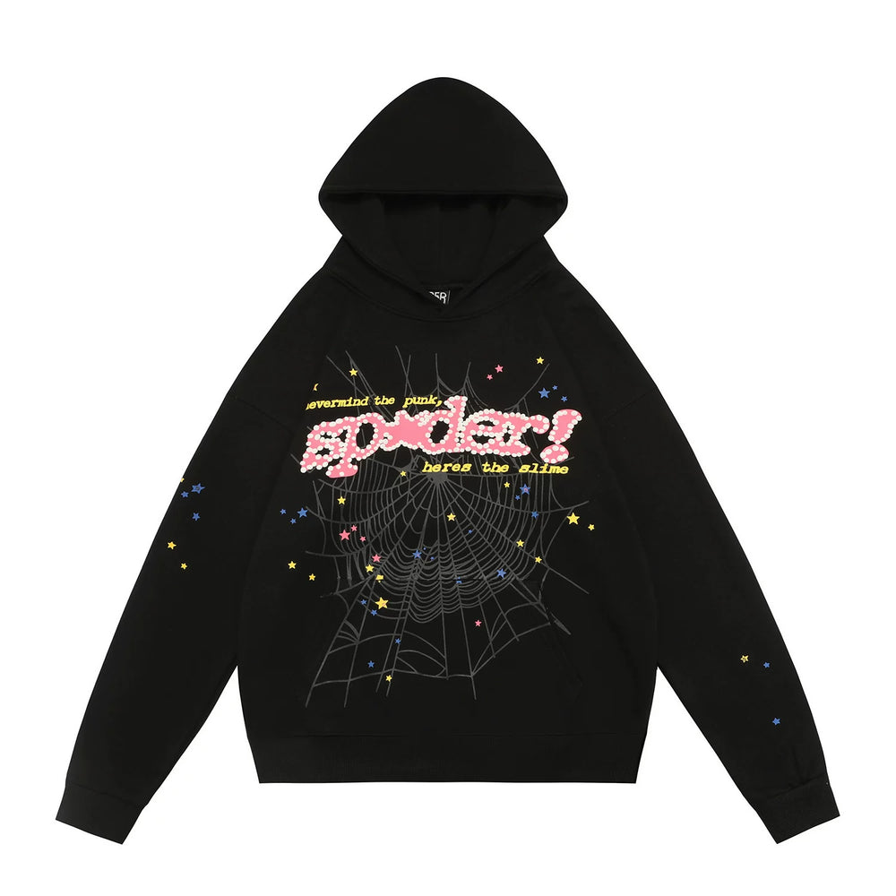 Sp5der Spider‑Web Graphic Pullover Hoodie Hip‑Hop Street‑Wear Sweatshirt