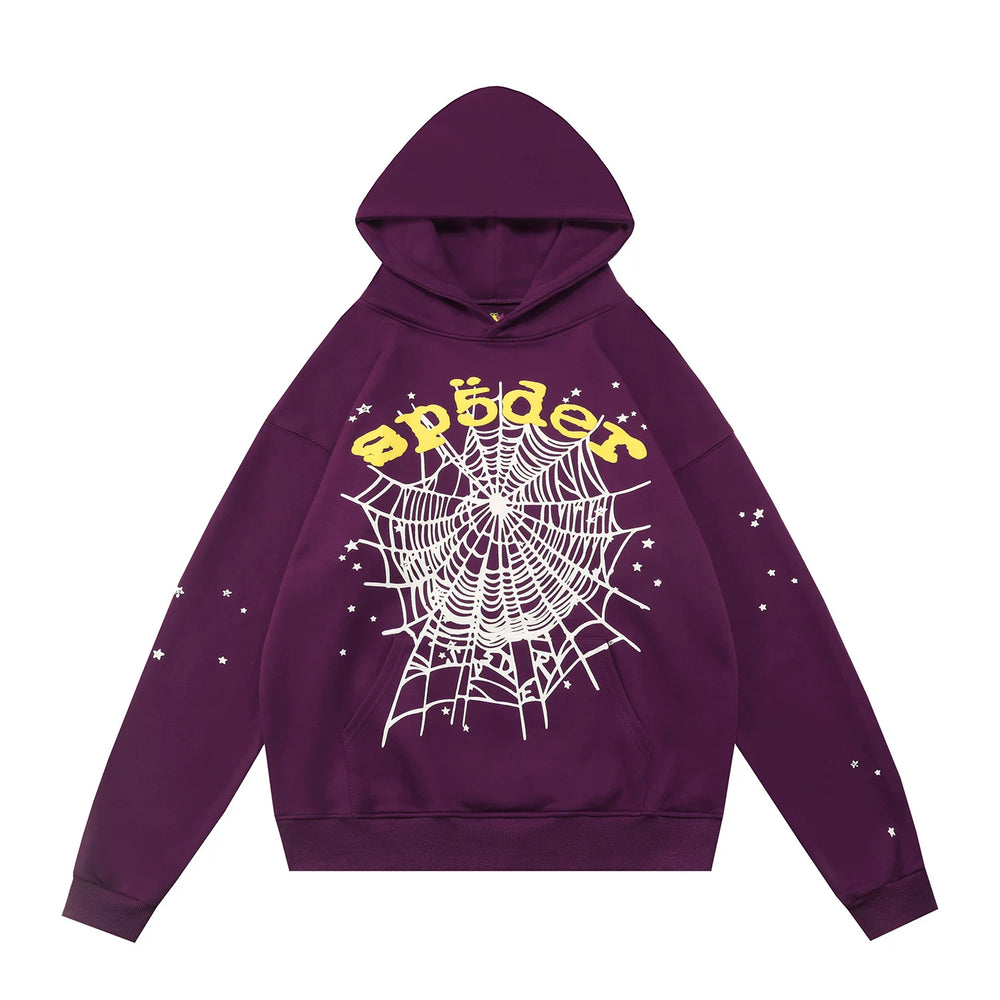 Sp5der Spider‑Web Graphic Pullover Hoodie Hip‑Hop Street‑Wear Sweatshirt