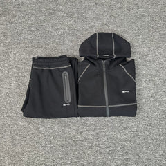 6PM Contrast‑Stitch Zip‑Up Hoodie & Sweatpants Matching Tracksuit