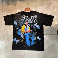 Valleydream Black Hip-hop Portrait Splash Ink Vintage T-Shirt
