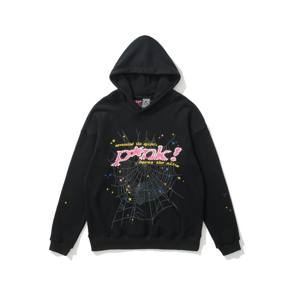 Sp5der Pink! Spider‑Web Graphic Pullover Hoodie Hip‑Hop Street‑Wear Sweatshirt