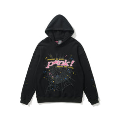 Sp5der Pink! Spider‑Web Graphic Pullover Hoodie Hip‑Hop Street‑Wear Sweatshirt