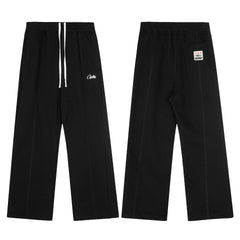 Black Minimalist Straight-Leg Sweatpants | Clean Streetwear Pants with Logo Detail
