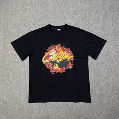 Corteiz Flame Script Logo Black T-Shirt — Bold Streetwear Tee with Fiery Handstyle Print