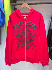 Sp5der Rhinestone Spider‑Web Zip‑Up Hoodie Hip‑Hop Street‑Wear Jacket