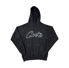 Black Script Logo Hoodie – Oversized Streetwear Pullover Sweatshirt