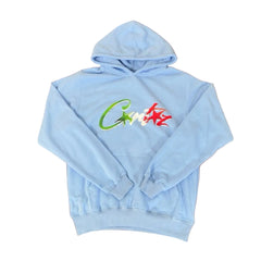 Corteiz “C-Logo” Light Blue Hoodie — Colorful Star Graphic on Oversized Streetwear Pullover