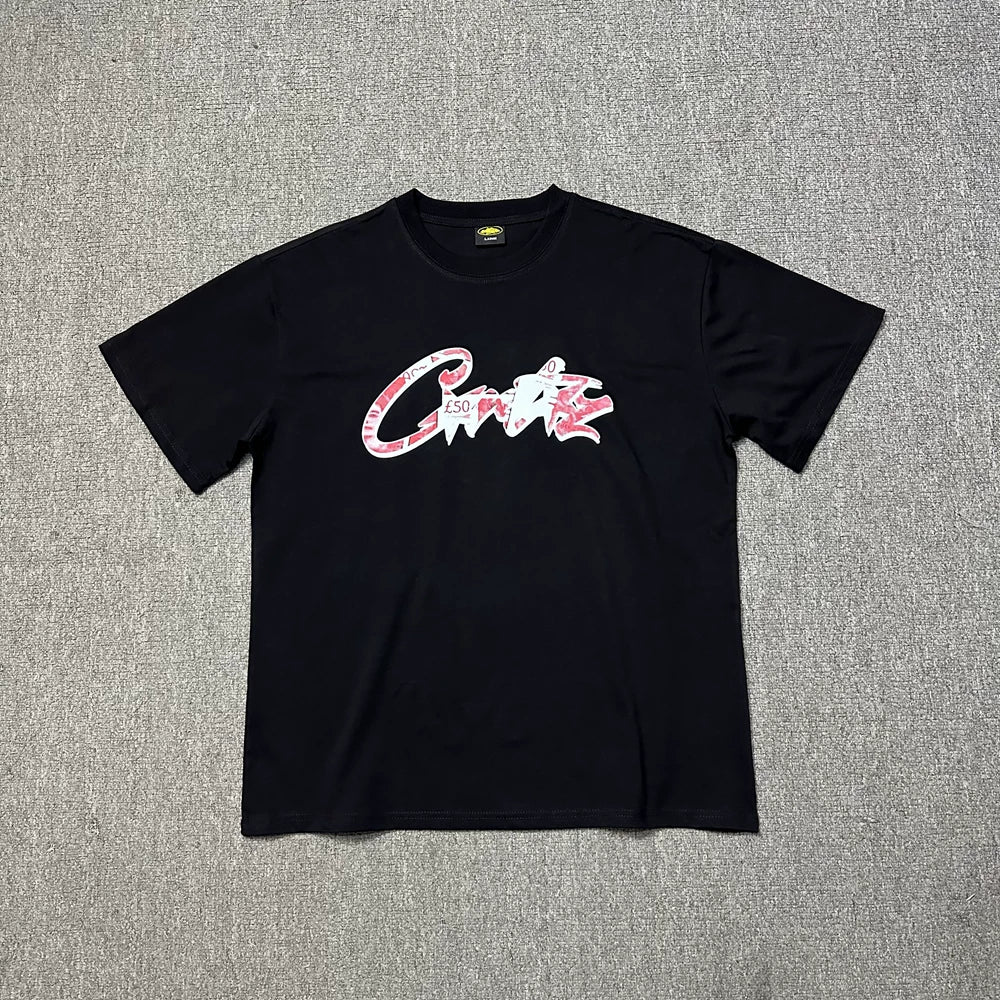 Corteiz Graffiti Script Logo Black T-Shirt — Bold Streetwear Tee with Signature Handstyle Print