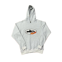 Grey Vintage Oval Graphic Hoodie – Oversized Streetwear Pullover Sweatshirt