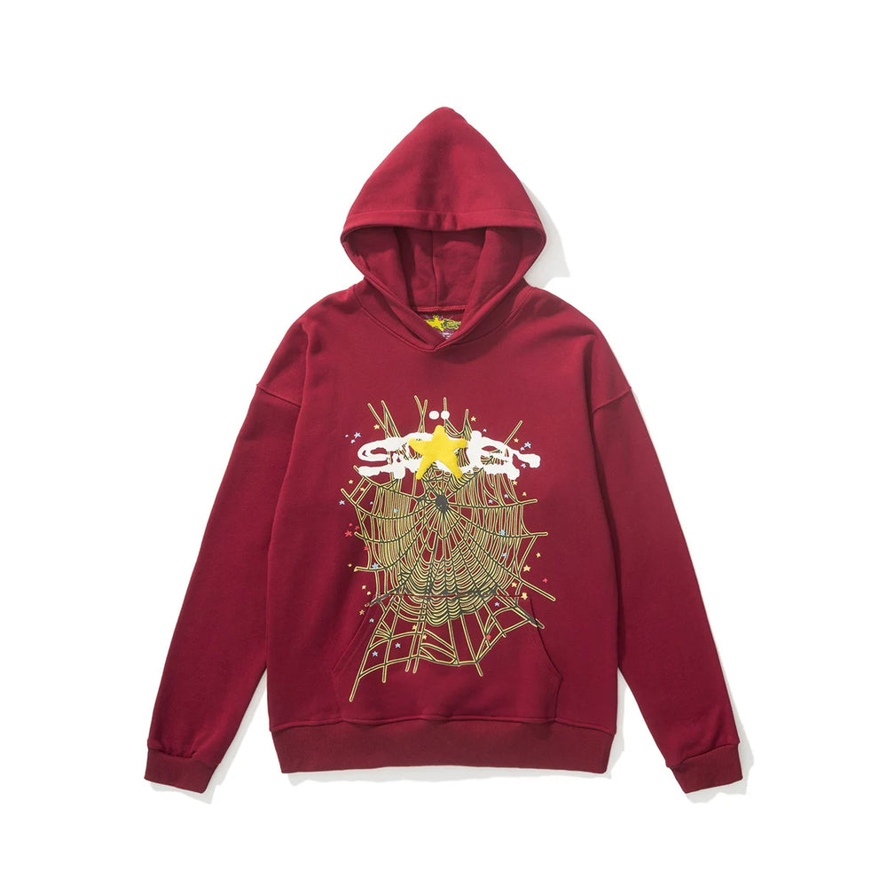 Sp5der Star Spider‑Web Graphic Pullover Hoodie Hip‑Hop Street‑Wear Sweatshirt