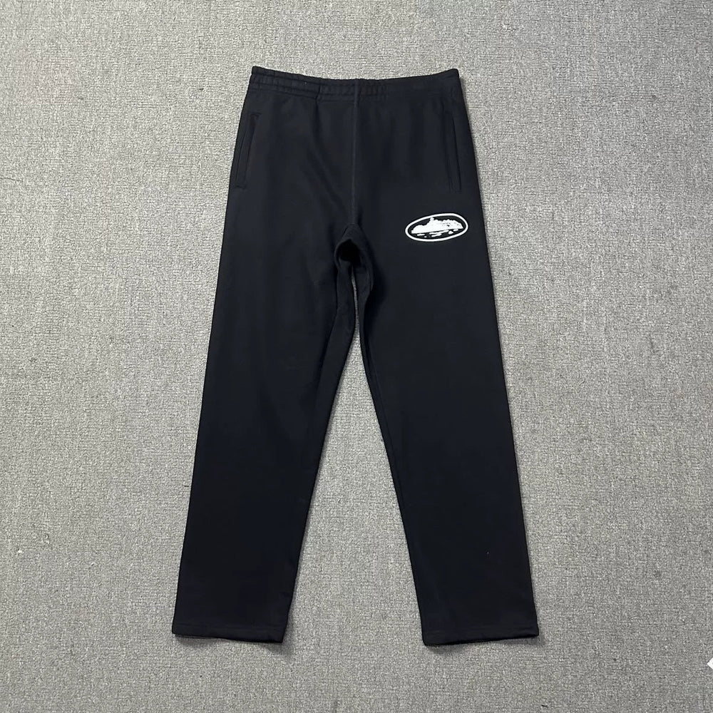 Black Straight-Leg Sweatpants | Minimalist Streetwear Pants with Logo Detail