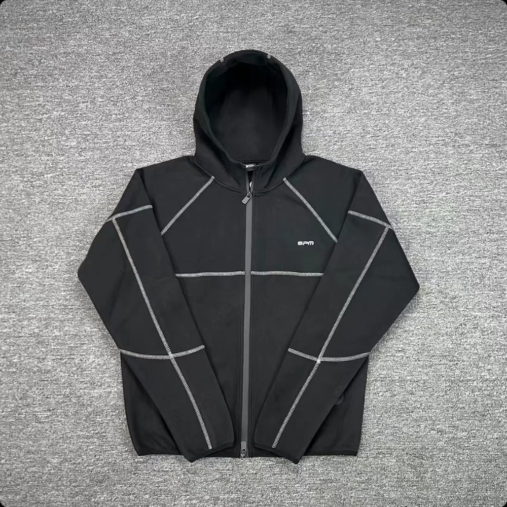 6PM Contrast‑Stitch Zip‑Up Hoodie