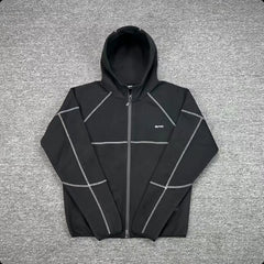 6PM Contrast‑Stitch Zip‑Up Hoodie