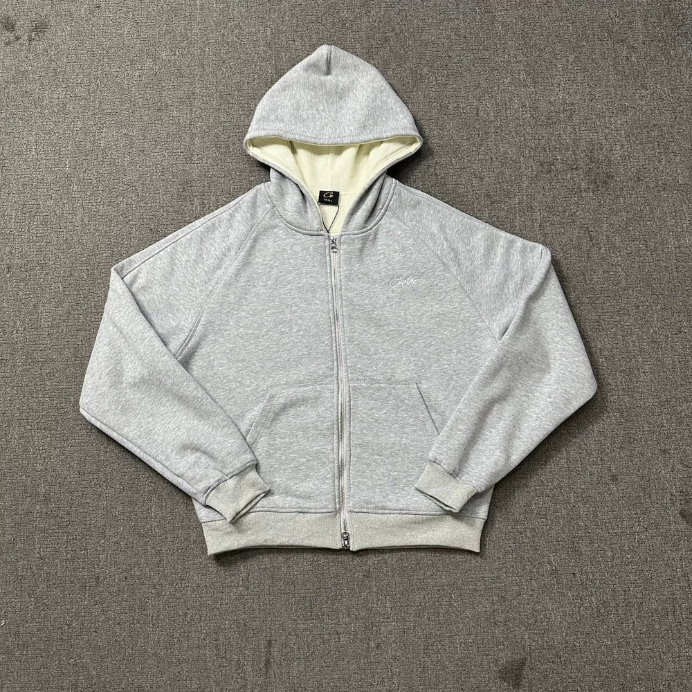 Grey Zip-Up Hoodie | Minimalist Streetwear Hoodie with Contrast Hood Detail