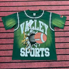 Valleydream Green Striped Collar Valley Football Sports Vintage T-Shirt