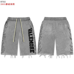 VALEFOREVER Grey Washed Denim Shorts with Black Script Print