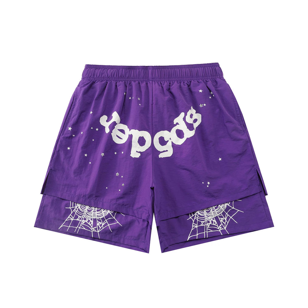 Sp5der Spider‑Web Double‑Layer Shorts Hip‑Hop Street‑Wear