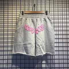 Sp5der Distressed Raw‑Edge Sweat Shorts Hip‑Hop Street‑Wear