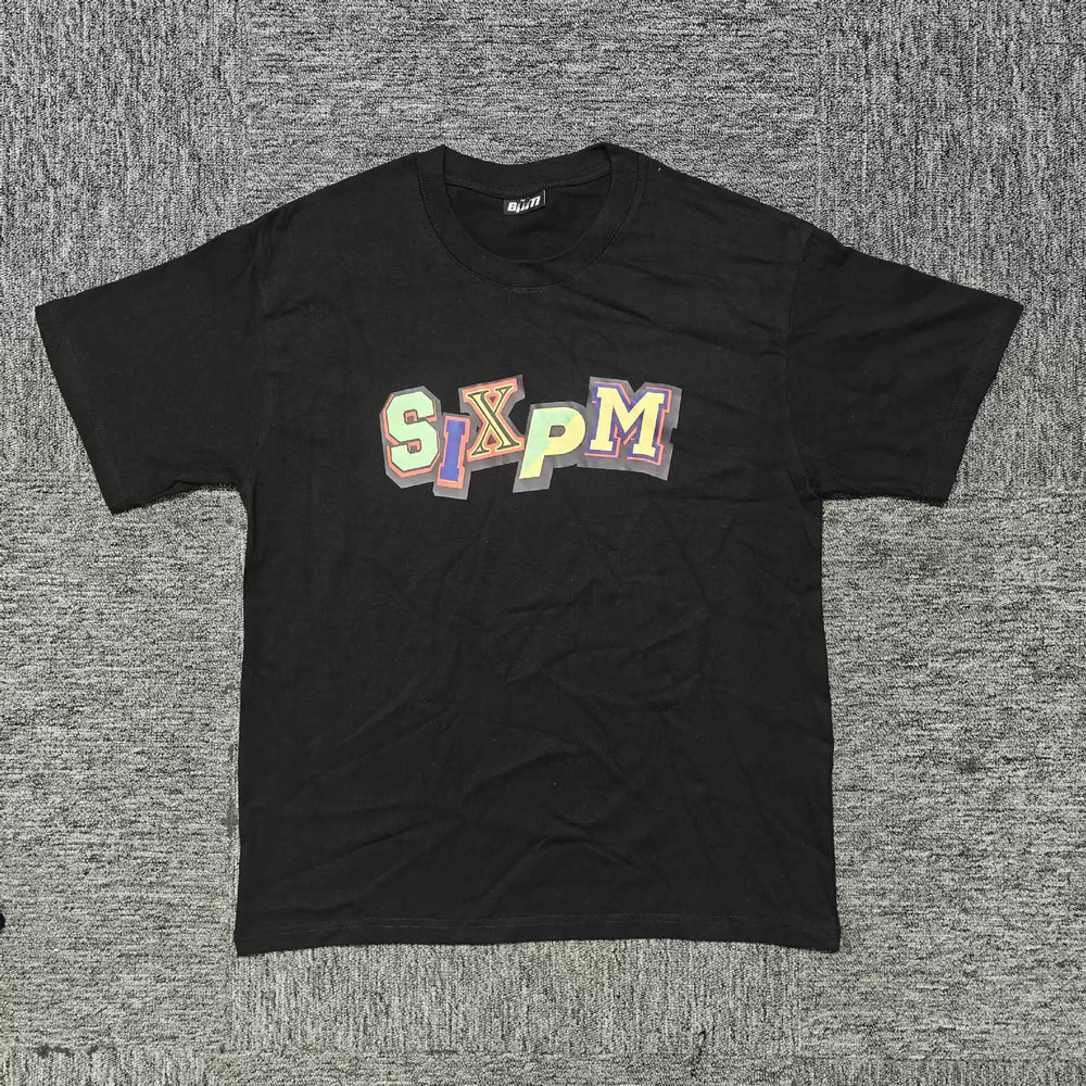 6PM Colorful Patchwork Letter Oversized T‑Shirt