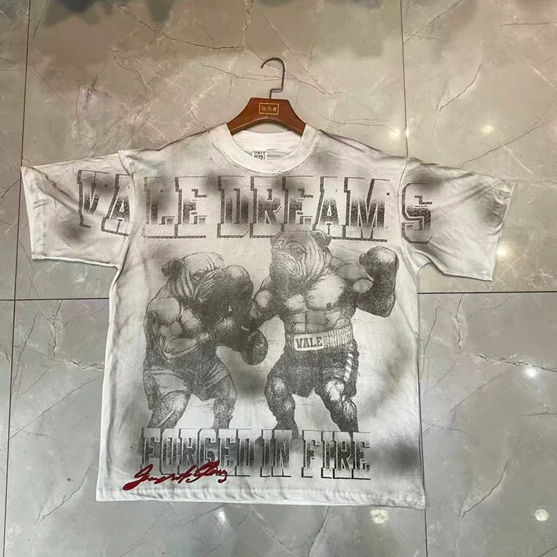 Valleydream Grey Washed Wrestler Retro Portrait Valley Dreams T-Shirt