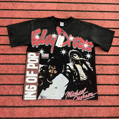 Valleydream Black King Of Pop Boxing Collage Vintage Graphic T-Shirt