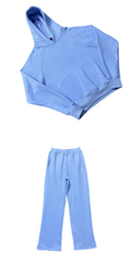 6PM Sky‑Blue Minimal Small‑Logo Cropped Hoodie & Wide‑Leg Sweatpants Street‑Wear Two‑Piece Set