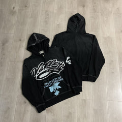 VALLEY Black Graffiti‑Print Valley Dreams Zip‑Up Hoodie Unisex Oversized Jacket