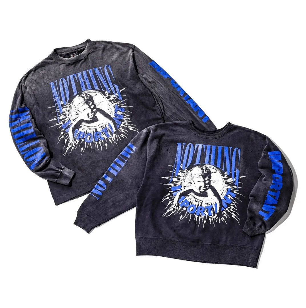 Saint Michael Distressed Graphic Art Long Sleeve Sweatshirt
