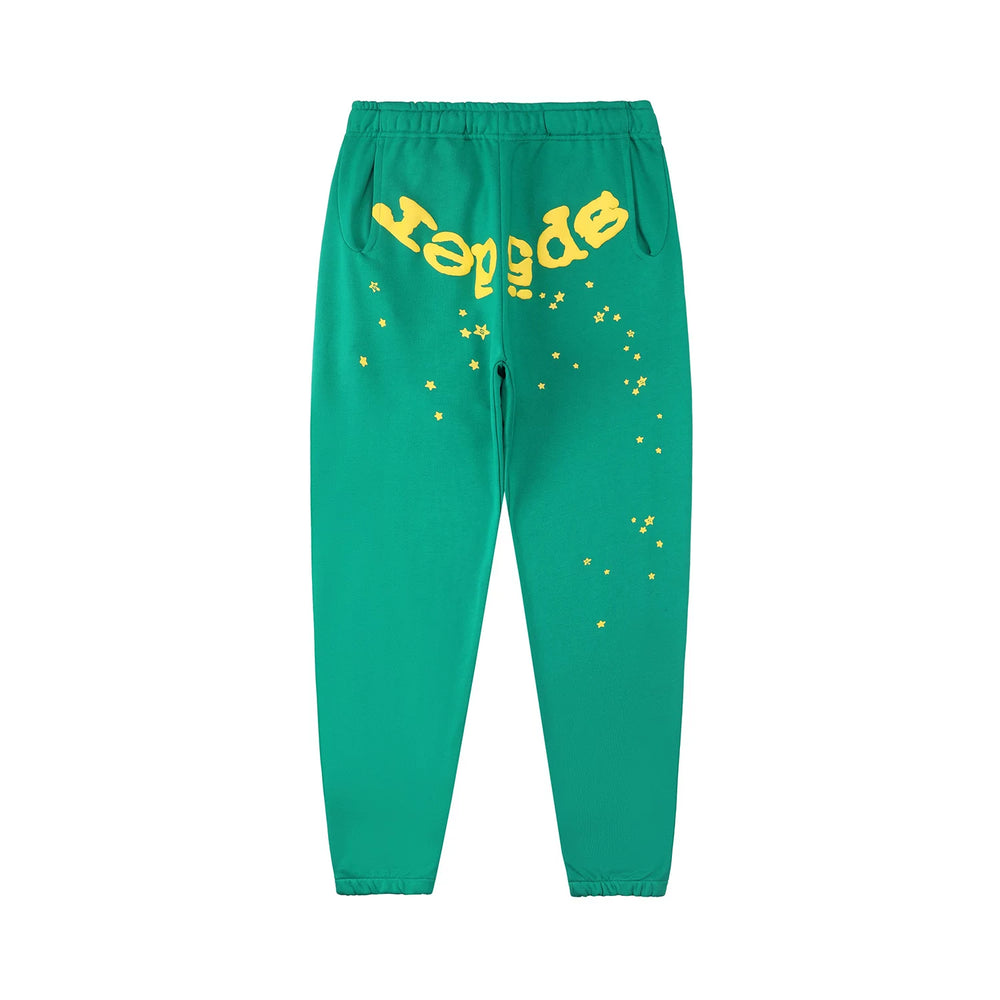 Sp5der Yellow‑Speckled Graphic Jogger Sweatpants Hip‑Hop Street‑Wear Trousers