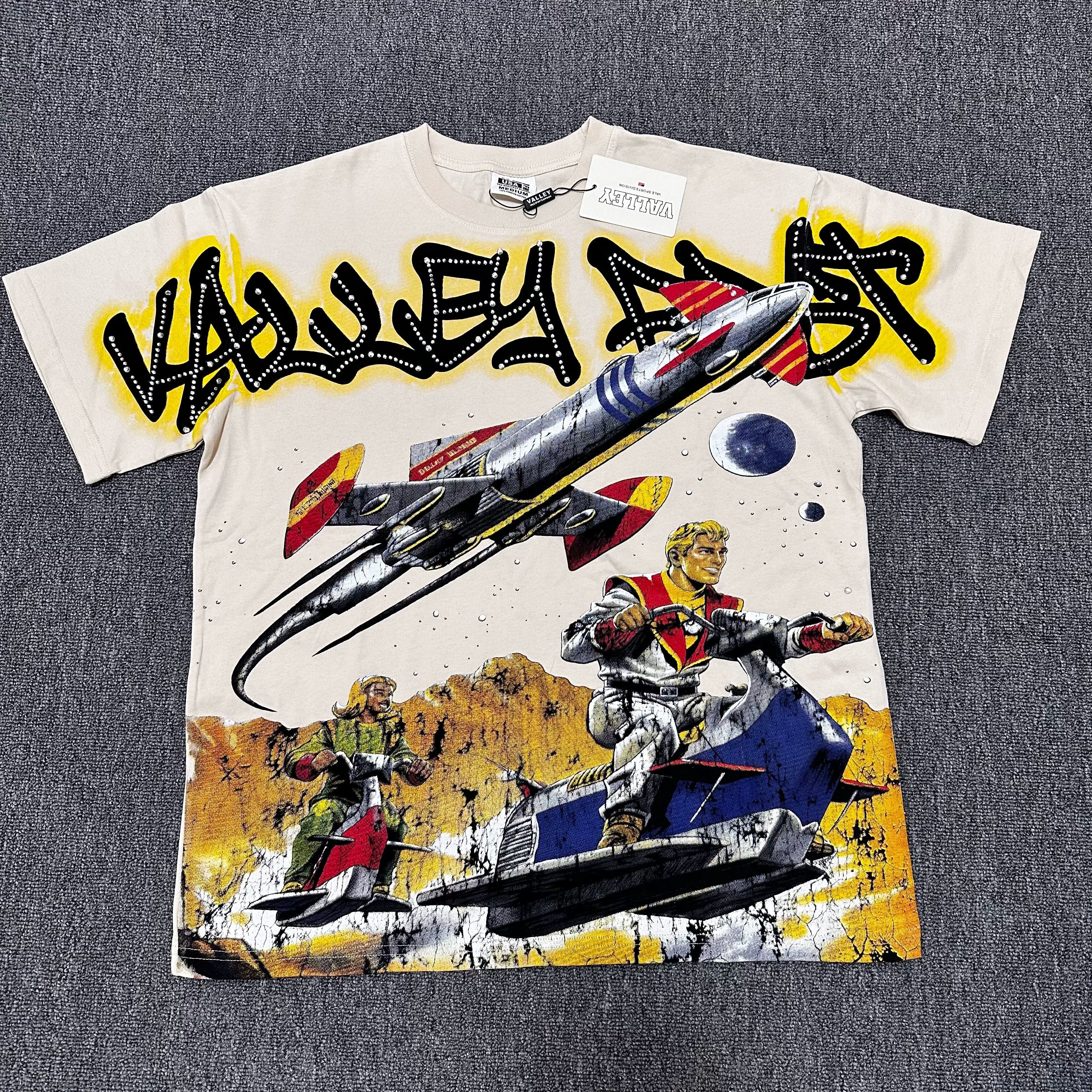 VALEFOREVER Cream Retro Rocket Space Warrior Sci-Fi Graphic Short Sleeve T-Shirt