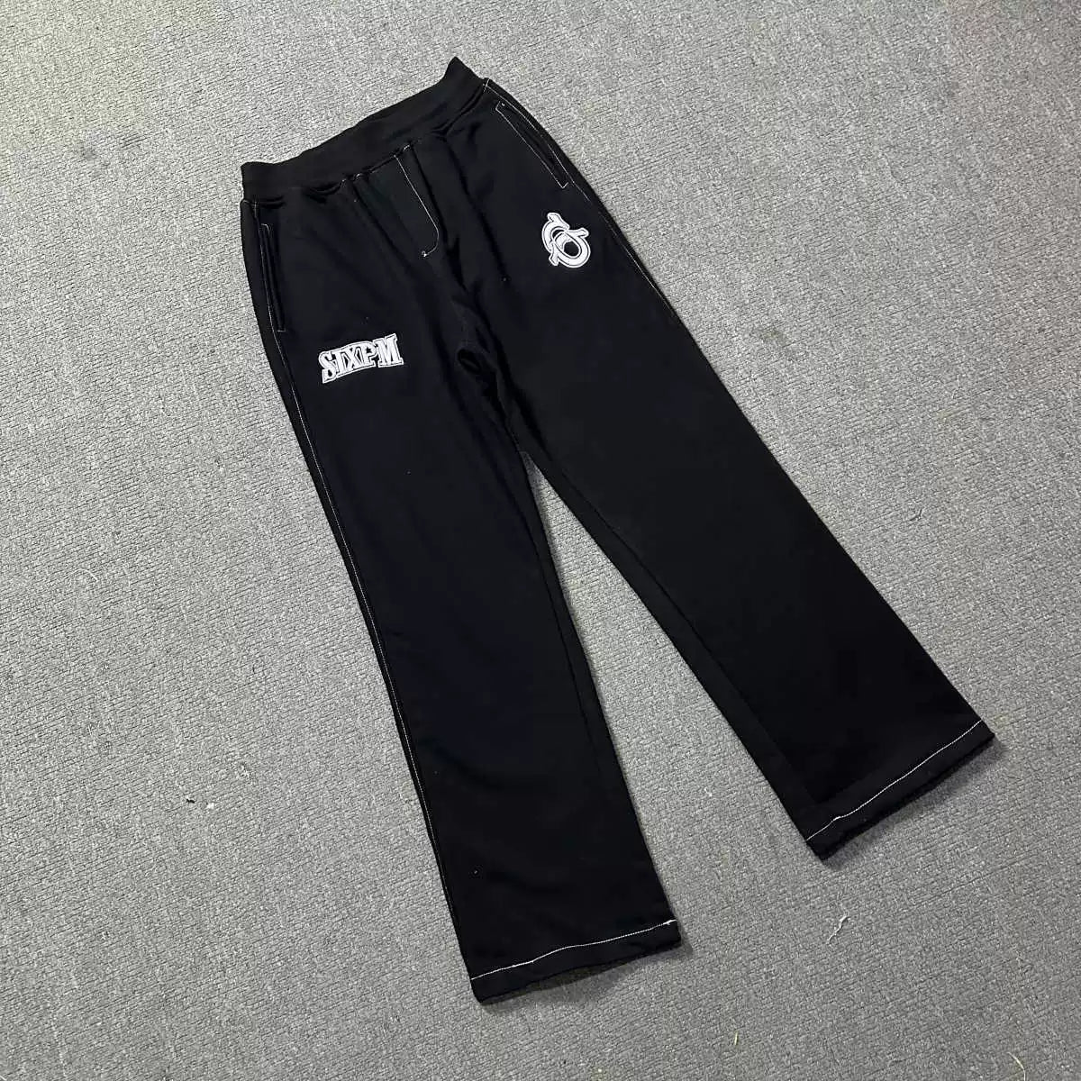 6PM Stylish Embroidered Wide‑Leg Sweatpants Casual Street‑Wear Trousers