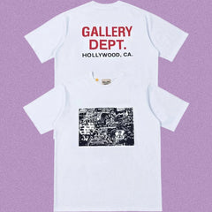 Gallery Dept. Newspaper Collage Graphic Short Sleeve T-Shirt - White/Red