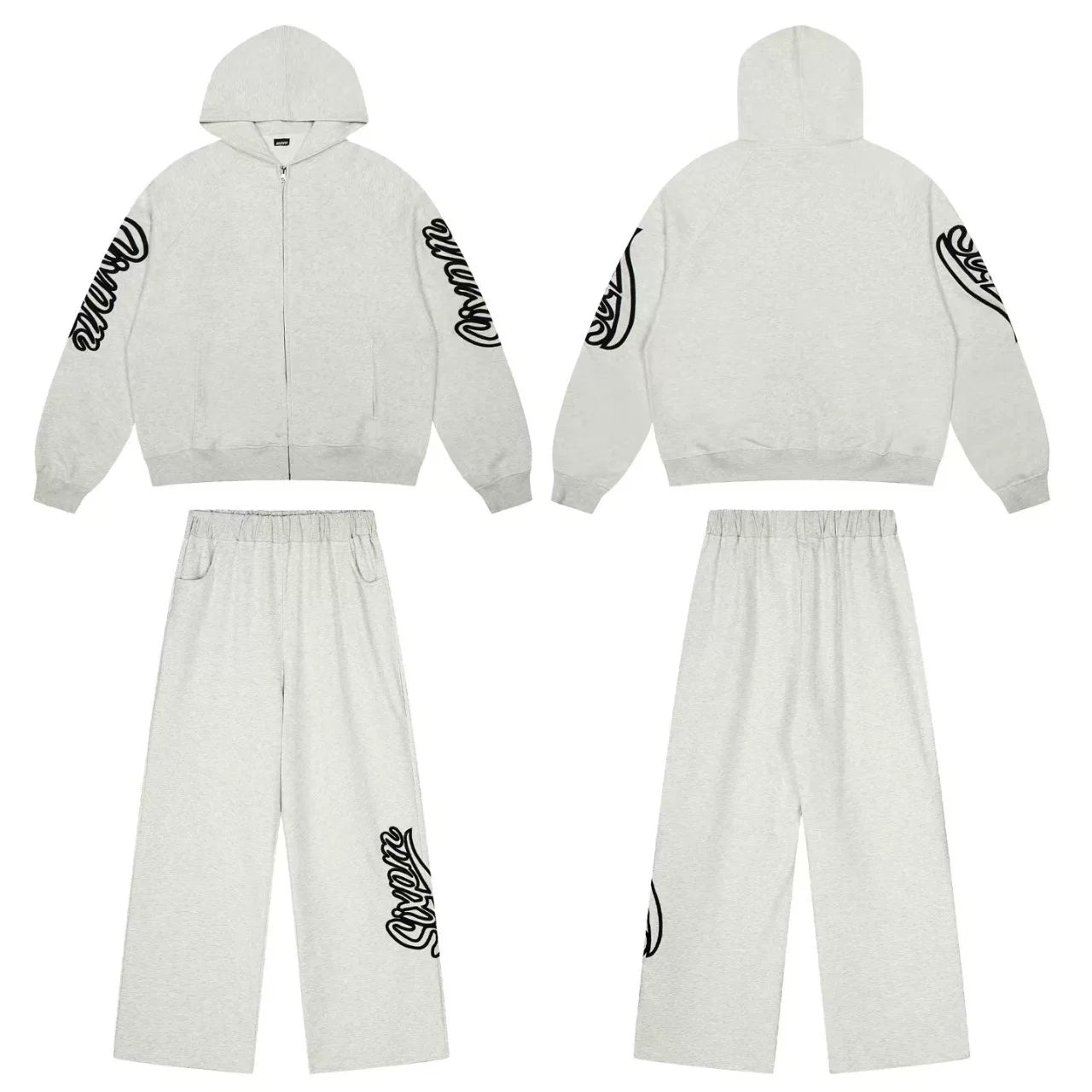 6PM Sleeve‑Print Zip‑Up Hoodie & Wide‑Leg Sweatpants Matching Set