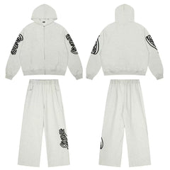 6PM Sleeve‑Print Zip‑Up Hoodie & Wide‑Leg Sweatpants Matching Set
