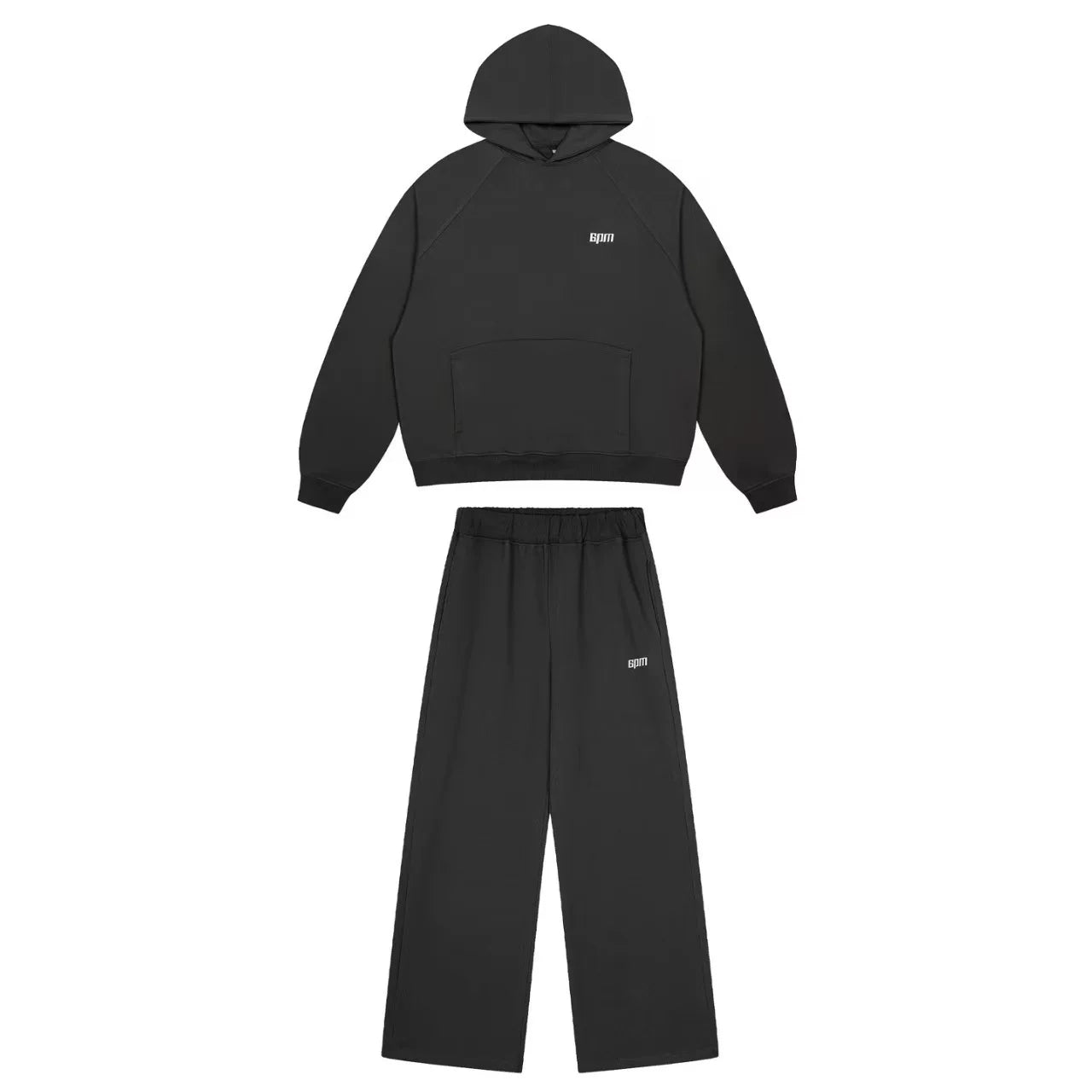 6PM Dark‑Grey Small‑Logo Hoodie & Wide‑Leg Sweatpants Matching Set