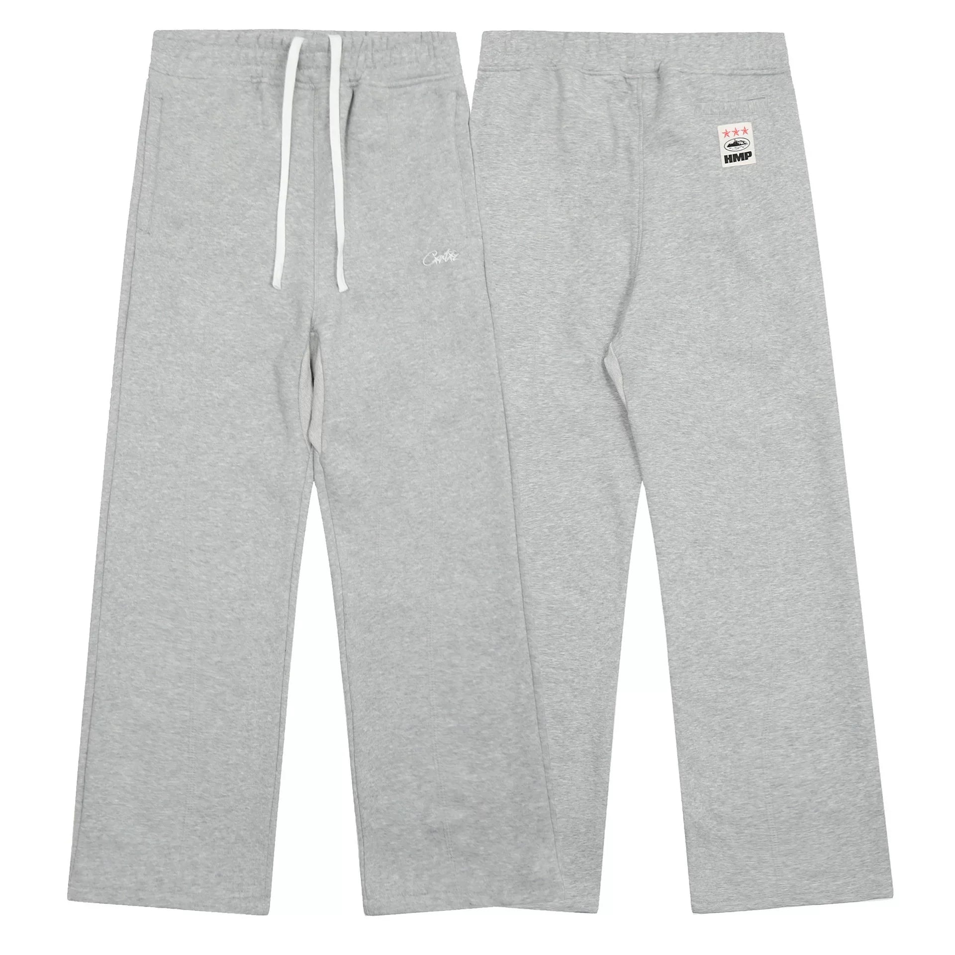 Light Gray Minimalist Straight-Leg Sweatpants | Casual Streetwear Pants with Logo Detail