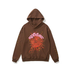 SP5DER Spider‑Web Graphic Pullover Hoodie Hip‑Hop Street‑Wear Sweatshirt