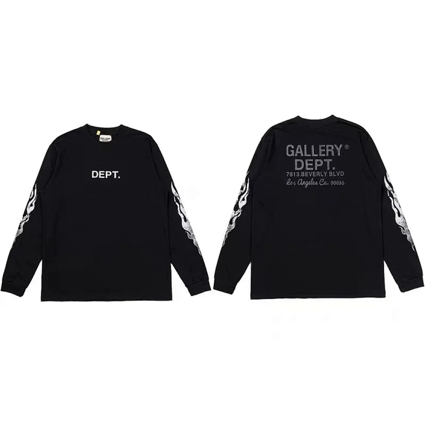Gallery Dept. Flame Sleeve & LA Address Logo Long Sleeve T-Shirt - Black