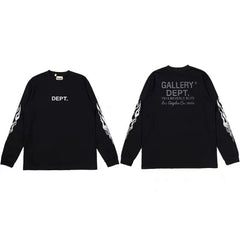 Gallery Dept. Flame Sleeve & LA Address Logo Long Sleeve T-Shirt - Black