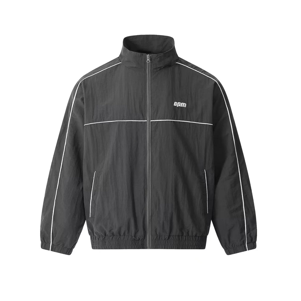 6PM Contrast‑Piping Lightweight Dark‑Grey Windbreaker Jacket