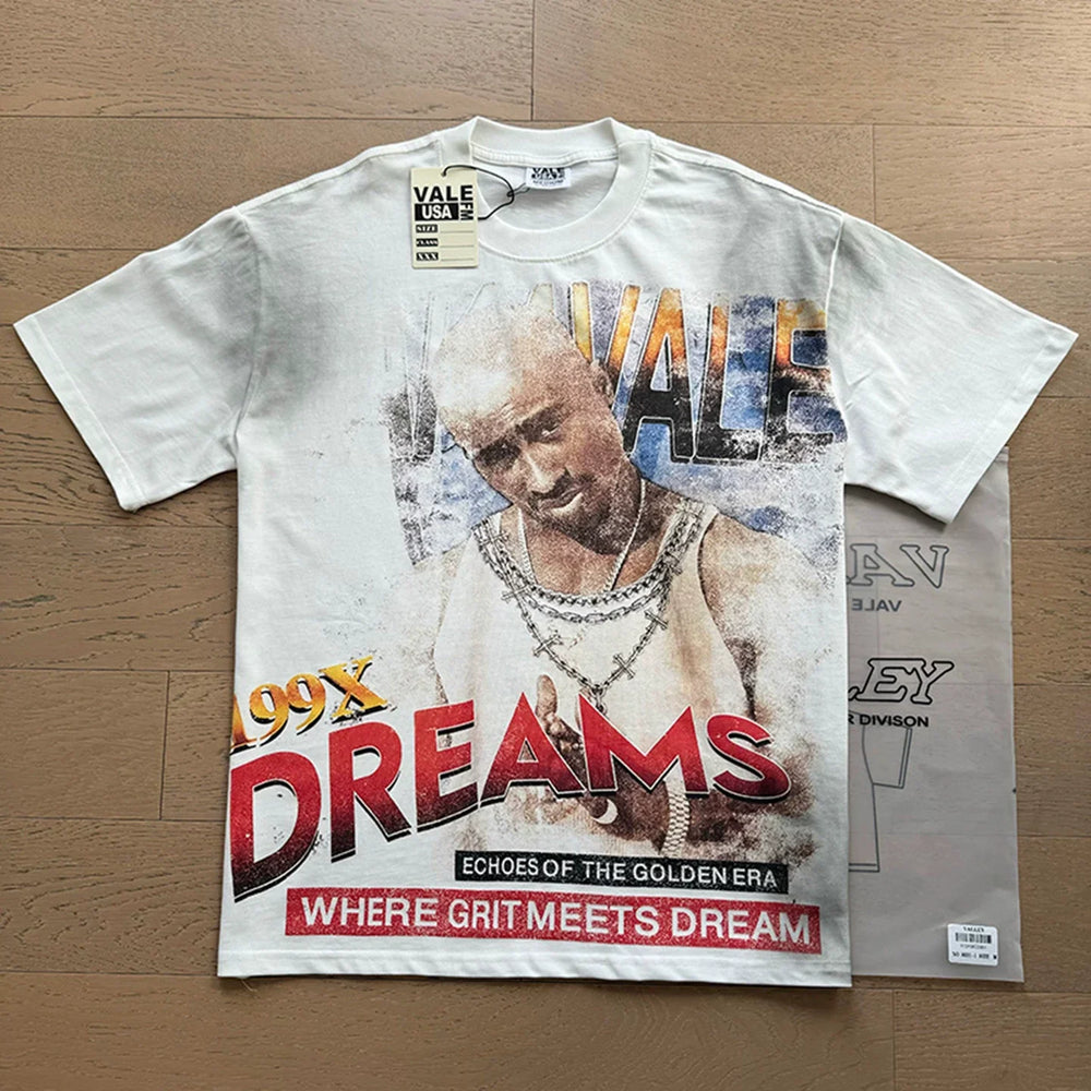 VALEFOREVER White 199X Where Grit Meets Dream Portrait Vintage Graphic T-Shirt
