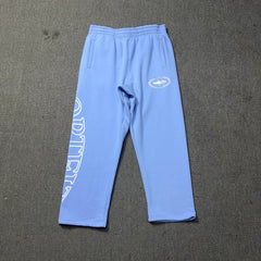 Sky Blue Graphic Straight-Leg Sweatpants | Minimalist Streetwear Pants with Side Print Detail