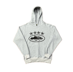 Grey Vintage Star Graphic Hoodie – Oversized Streetwear Pullover Sweatshirt