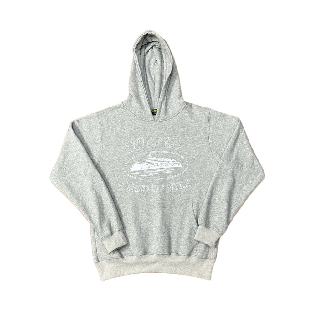 Grey Vintage Graphic Hoodie – Oversized Streetwear Pullover Sweatshirt