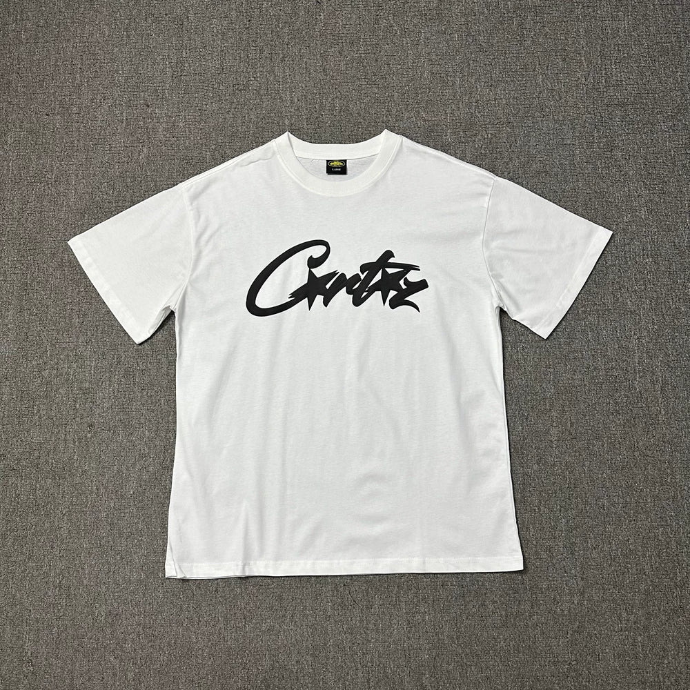 Corteiz Signature Script Logo White T-Shirt — Minimalist Graffiti-Style Branding on Classic Streetwear Tee