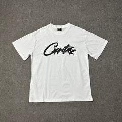 Corteiz Signature Script Logo White T-Shirt — Minimalist Graffiti-Style Branding on Classic Streetwear Tee