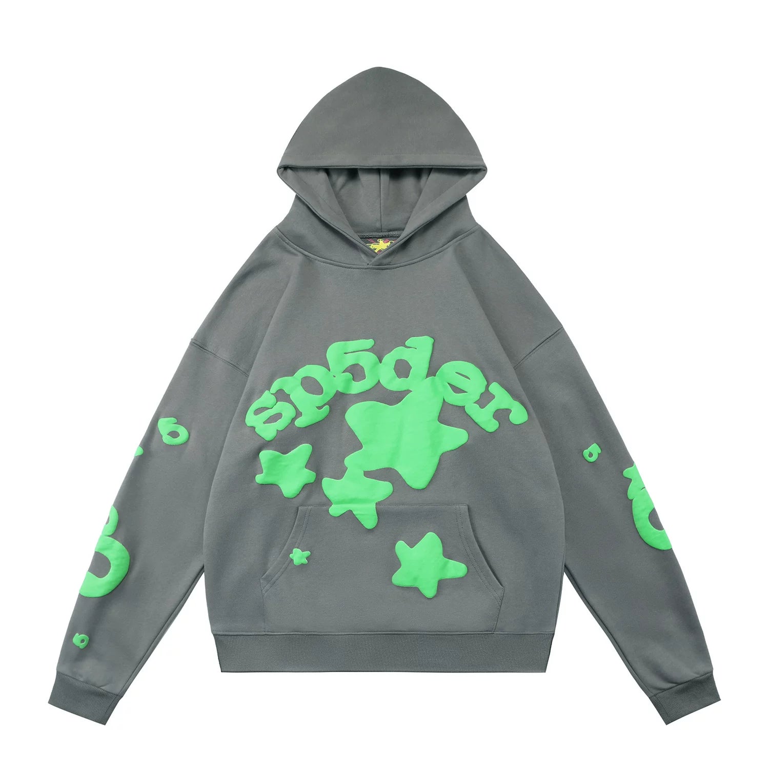 SP5DER Star Bubble Letter Graphic Pullover Hoodie Hip‑Hop Street‑Wear Sweatshirt